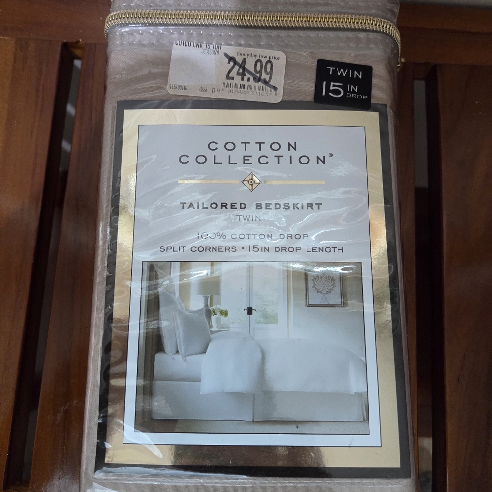Cotton Collection Tan Color Bedskirt - Twin 15in Drop NEW